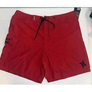 Hurley Red Black Board Shorts 19" Below Knee Recycled Swim‎ 40 NWT